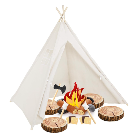 Teepee Tent with Felt Campfire Toys - INDOOR ONLY